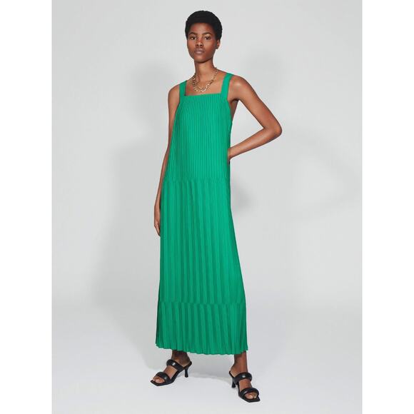 Cos Pleated Maxi Dress Green US 6 NWT - Picture 1 of 10
